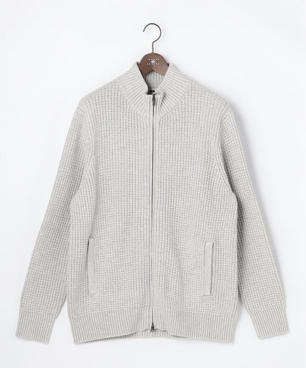 JOSEPH ABBOUD 【キングサイズ・3シーズン活躍する綿ブレンド】コットンアクリルバルキー ジップニット ブルゾン ライトグレー系