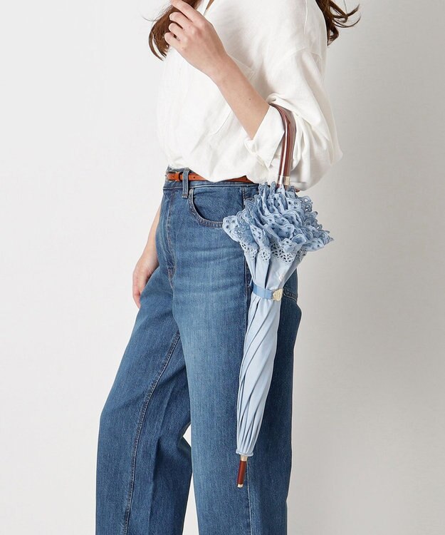 MOONBAT 【遮光/晴雨兼用日傘】POLO RALPH LAUREN(ポロ ラルフローレン) エンブフリル 長傘 遮熱 UV スカイブルー