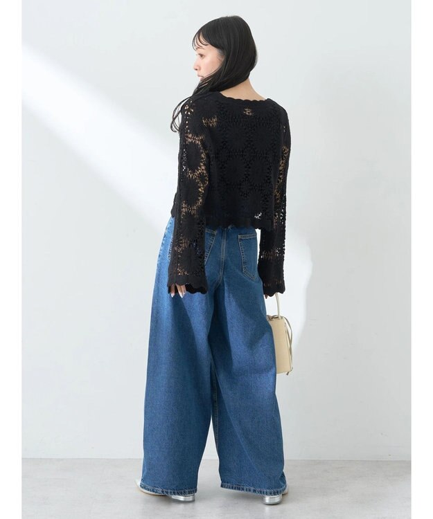 earth music&ecology クロシェ風カーディガン Black