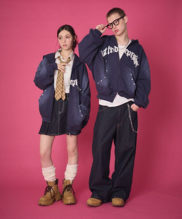 WEGO 【ユニセックス着用ITEM】グラフィックZIPパーカー ネイビー