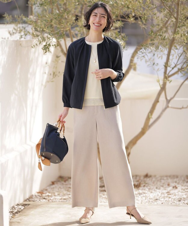 J.PRESS LADIES 【2way】ギャザーバンブー トート バッグ ネイビー系