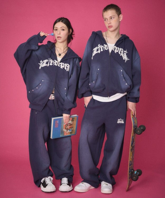 WEGO 【ユニセックス着用ITEM】グラフィックZIPパーカー ネイビー