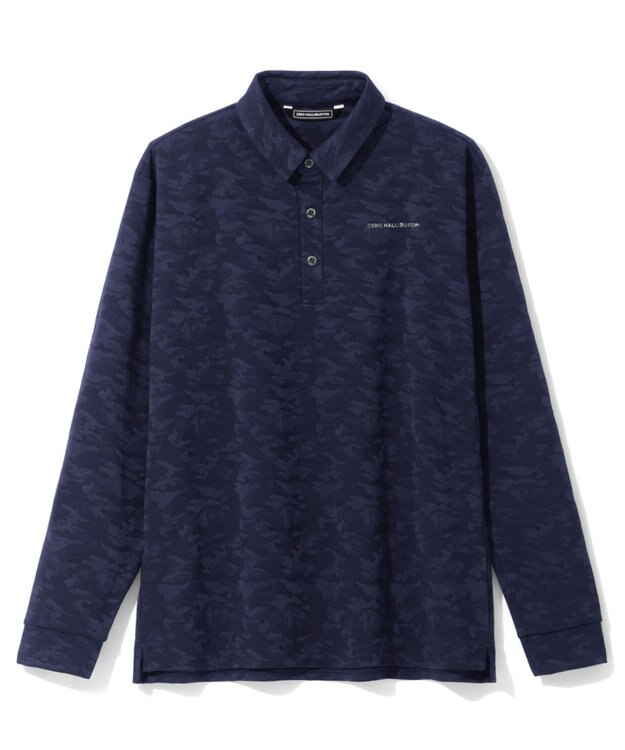 ZERO HALLIBURTON カモフラージュ柄 ジャガードポロロングシャツ ZHG-A4A 2b 82853 ゴルフウェア ネイビー