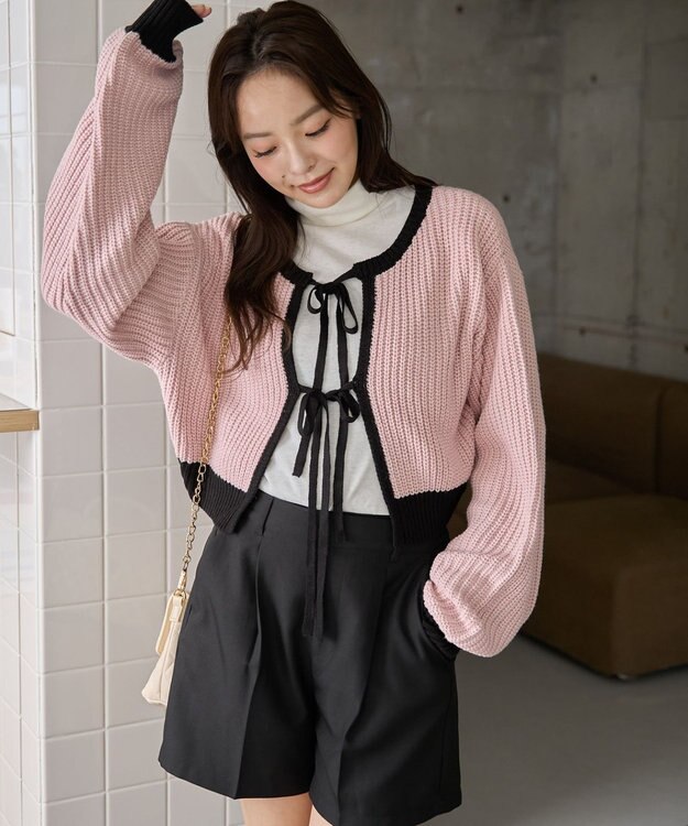 WEGO 【2024年秋冬新色カラー追加★】リボン2WAYカーデ 柄1