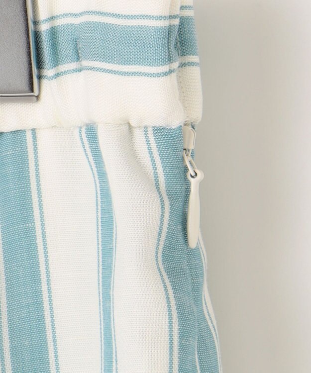 自由区 L 【洗える】テンセルリネン スカート オフ×ブルーストライプ