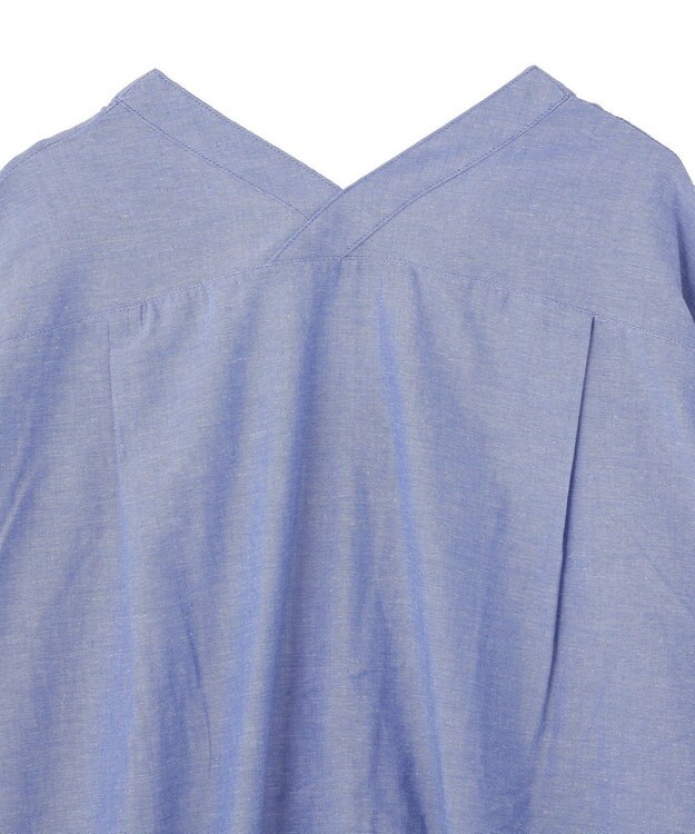 Green Parks 綿麻混Ｖネックオーバーサイズシャツ Sax