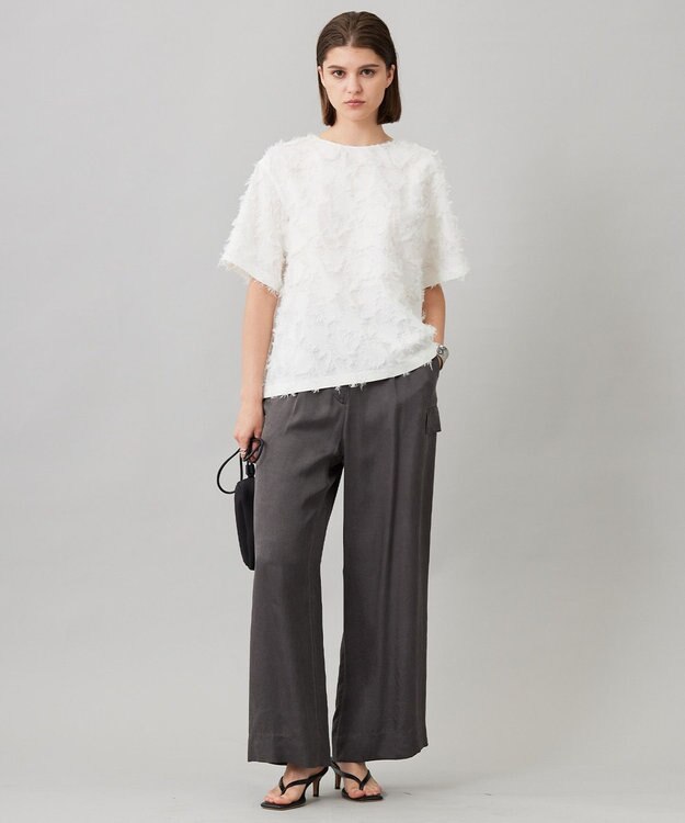 ICB 【洗える】 ヘアリーシアージャカード ブラウス オフホワイト系