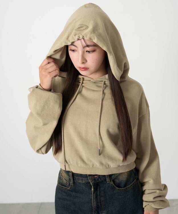 WEGO ピグメントショートグラフィックプルパーカー ベージュ