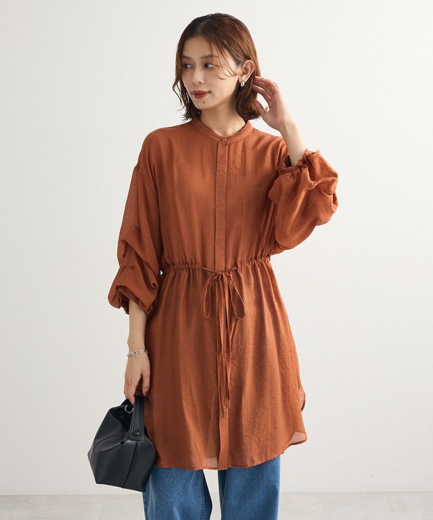 Green Parks バンドカラー比翼タック袖チュニック Terracotta