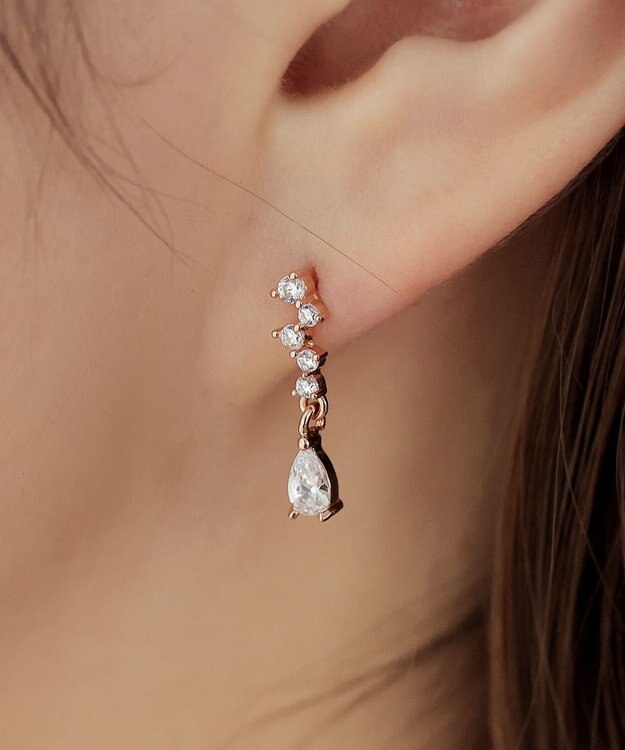 Tiaclasse 【金属アレルギー対応】ドロップストーンピアス ピンクゴールド