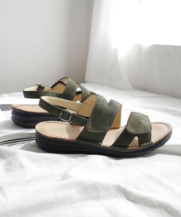 Pointer 本革 甲幅調整 マジックテープ付きサンダル カーキ(ヌバック)