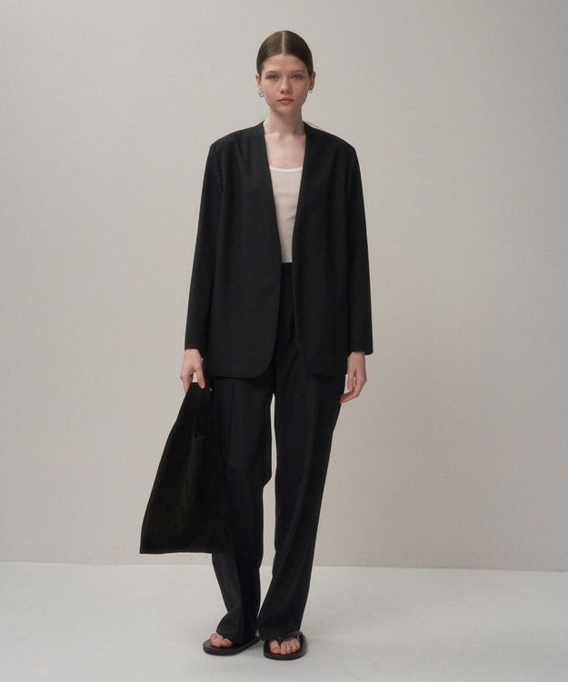 ATON WOOL TROPICAL | ノーカラージャケット BLACK