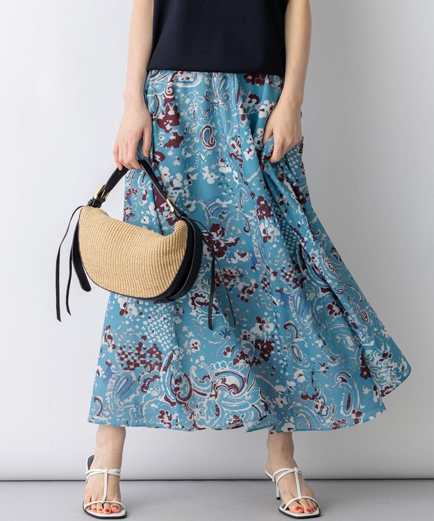 23区 【先行予約】Ericaランダムペイズリープリント フレアスカート ブルー系