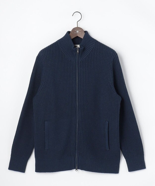 JOSEPH ABBOUD 【キングサイズ・3シーズン活躍する綿ブレンド】コットンアクリルバルキー ジップニット ブルゾン ダルブルー系