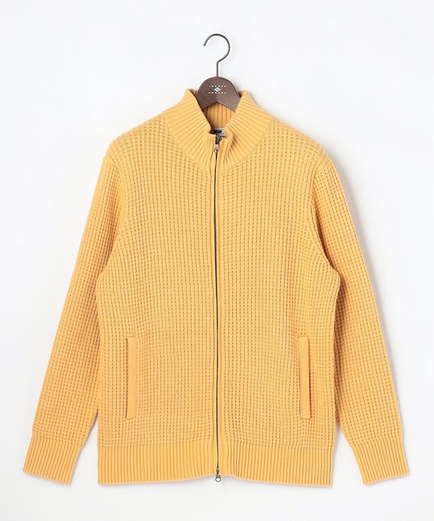 JOSEPH ABBOUD 【キングサイズ・3シーズン活躍する綿ブレンド】コットンアクリルバルキー ジップニット ブルゾン ライトオレンジ系