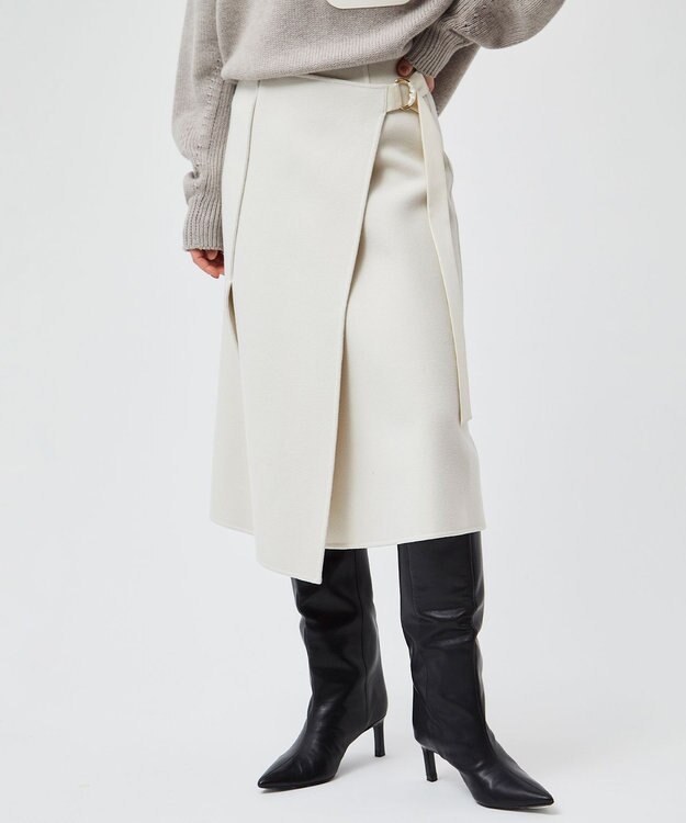 BEIGE， GRASSE / サテンベルト付きリバーラップスカート Ecru