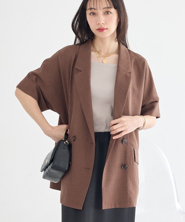 earth music&ecology 【セットアップ対応】リネンライクダブルジャケット Brown
