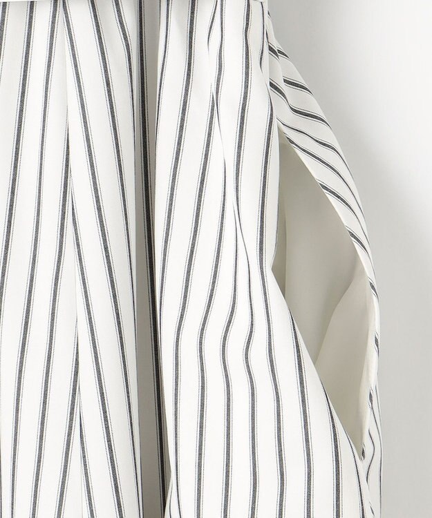 ANY SIS 【洗える】バンドカラー シャツワンピース グレーストライプ