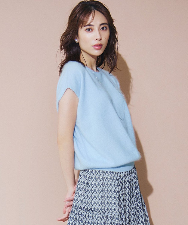 カシミヤ 片付け中(感謝) CASHYAGE カシミヤ100% フラワーモチーフ