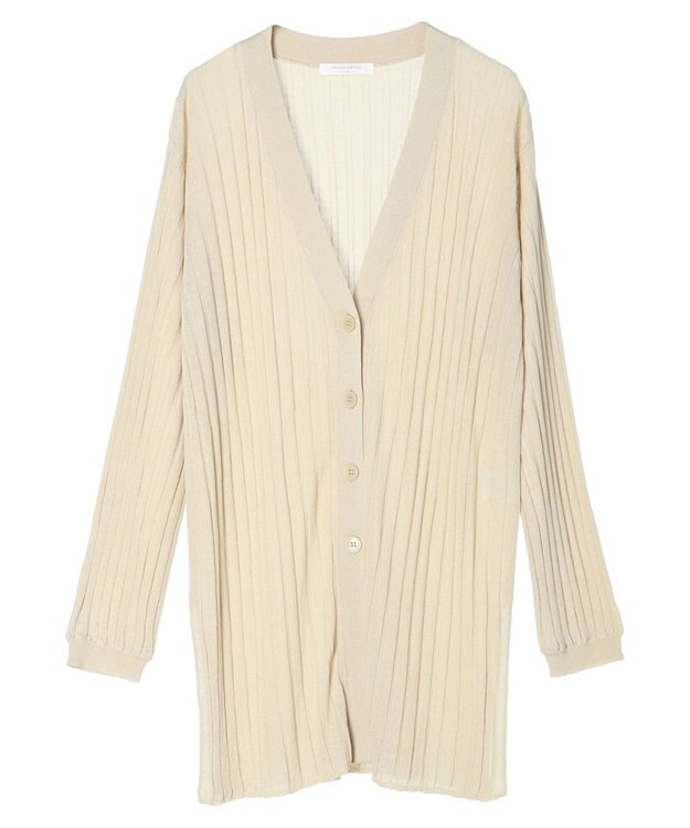 Green Parks 推しニット　リブ編みミドル丈カーディガン Gray Beige