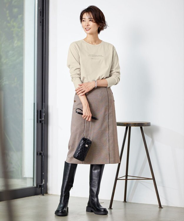 J.PRESS LADIES L 【洗える】Mixツイードチェック スカート ブラウン系3