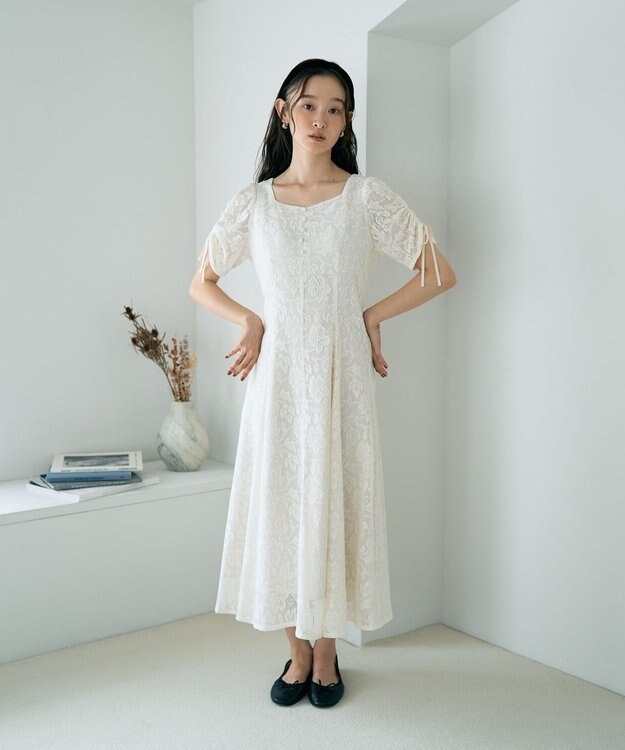 earth music&ecology パネル切り替えレースワンピース Ivory