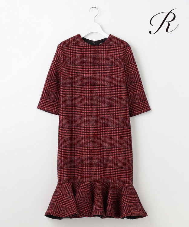 23区 S 【R(アール)】MANTECOツイード ペプラムワンピース ピンク系