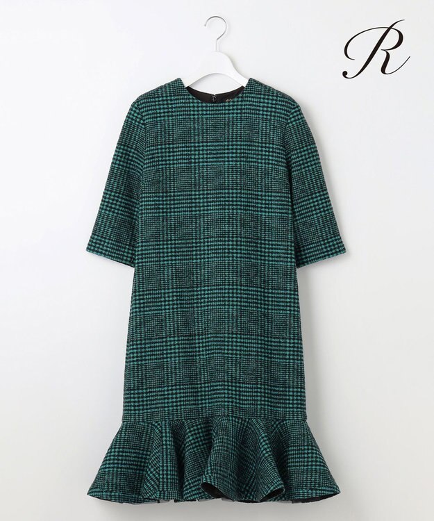 23区 S 【R(アール)】MANTECOツイード ペプラムワンピース グリーン系