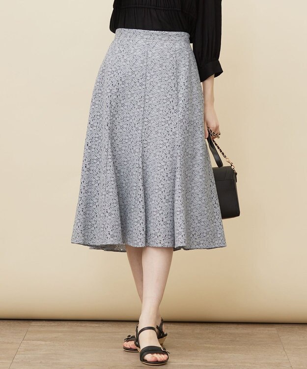 ANY SIS 【洗える】コードレースフレア スカート ブルーグレーベース