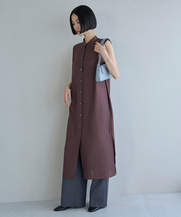 洗える】シアーサテン ロングシャツワンピース / UNFILO