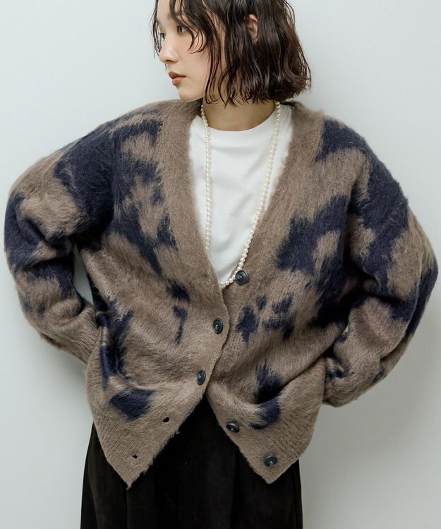 Green Parks アニマル柄カーディガン Charcoal Gray