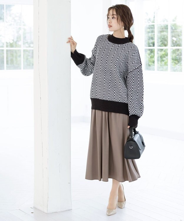 Tiaclasse 【洗える】ジャガード柄プルオーバーニットトップス ブラック