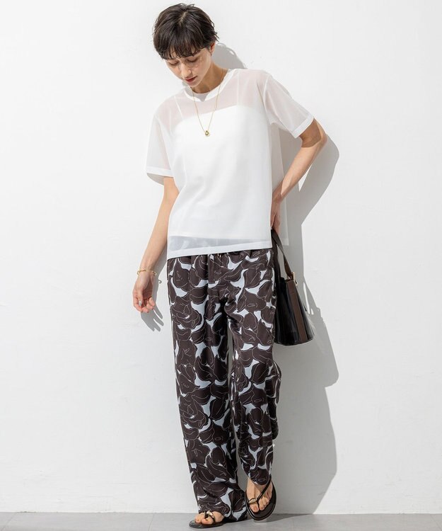 23区 【洗える】Ratti フラワーアートプリント ワイド パンツ ダークブラウン×グレー