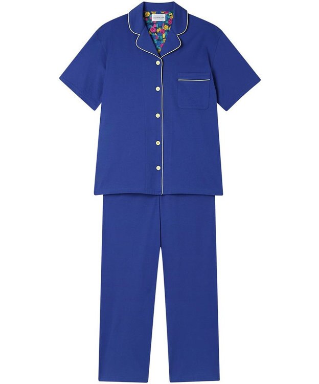 une nana cool 【綿100%】60/2 やわらか天竺 半袖開襟パジャマ MADE WITH LIBERTY FABRIC ブルー