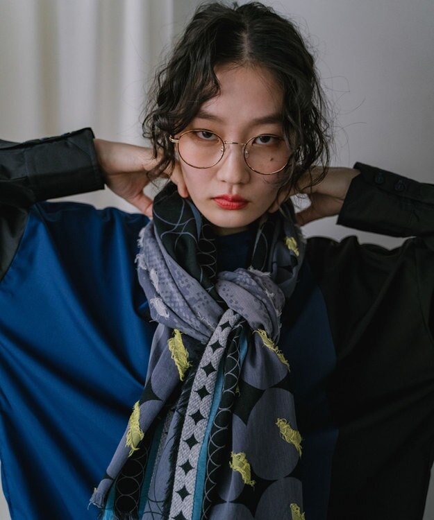 POLS コットン・キュプラ MIXTURE　フサスカーフ グレイ