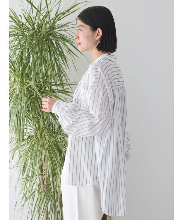 AMERICAN HOLIC 接触冷感Ｗポケット袖タックシャツチュニック Stripe