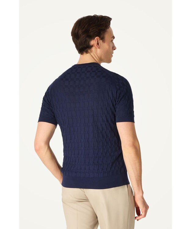 DAKS John Smedley for DAKS ハウスチェックTシャツ ネイビー