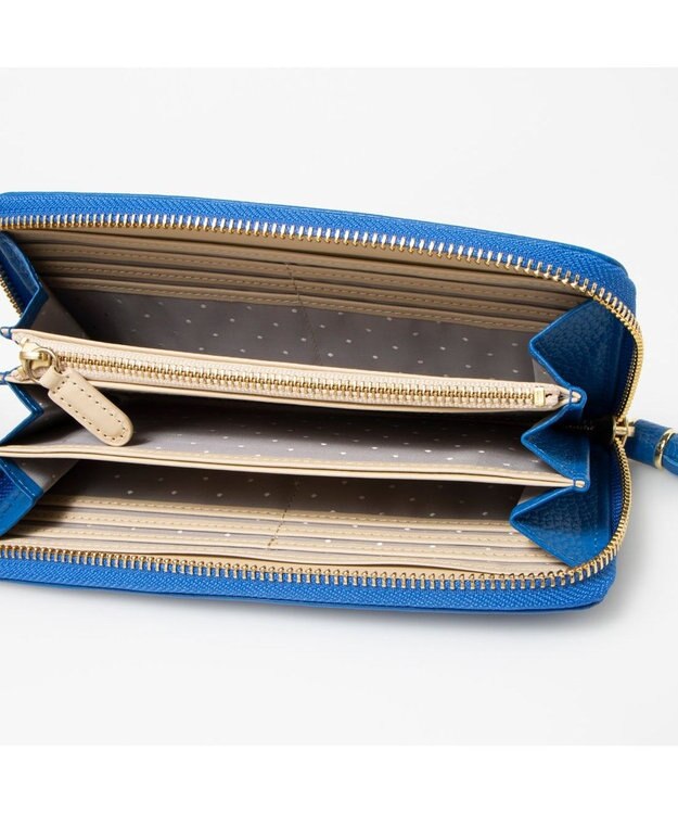 UNBILLION ペルケ perche / 牛革ドット刺繍ラウンド長財布 ブルー