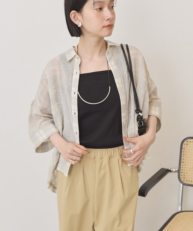AMERICAN HOLIC シアーチェックショート丈シャツ Ivory