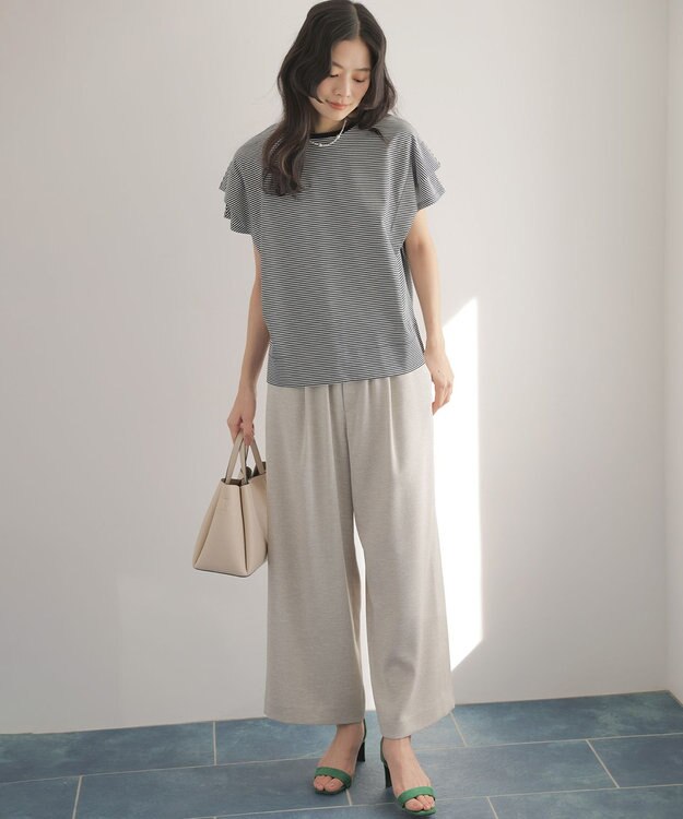 組曲 S GIZAコットンドルマンスリーブ Tシャツ ネイビー×オフ系2