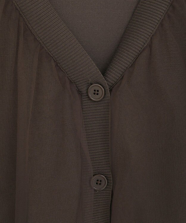 Green Parks チュールドッキングＶネックニットカーディガン Brown