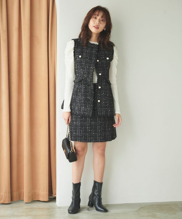 Feroux 【洗える】ツイードスカ ショーパン ブラック系1