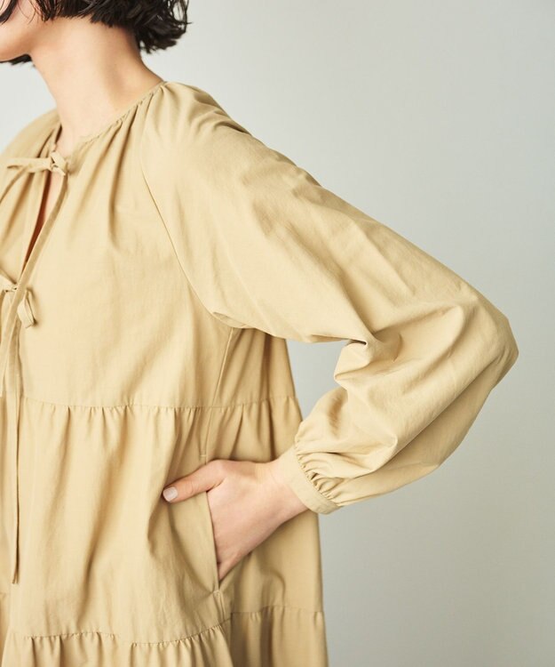 #Newans 【撥水加工/洗濯機可能】〈全身をさりげなくカバー〉リラクシーティアードワンピース ベージュ