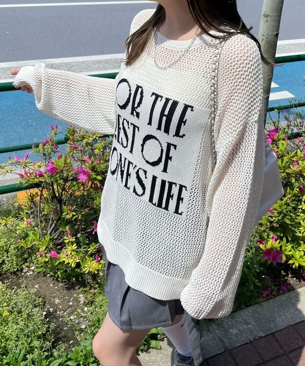 WEGO ジャガードメッシュニットビッグプルオーバー ホワイト