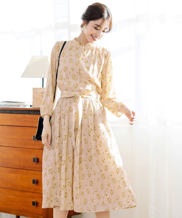 Tiaclasse 【洗える】花柄フレアワンピース イエロー