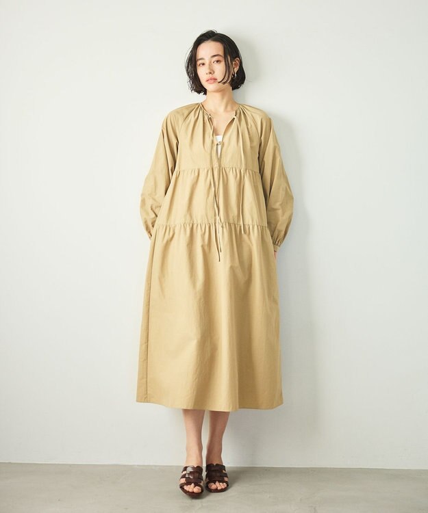 #Newans 【撥水加工/洗濯機可能】〈全身をさりげなくカバー〉リラクシーティアードワンピース ベージュ