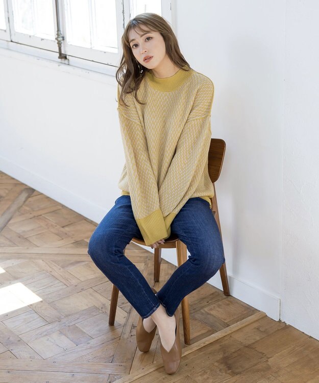 Tiaclasse 【洗える】ジャガード柄プルオーバーニットトップス イエロー
