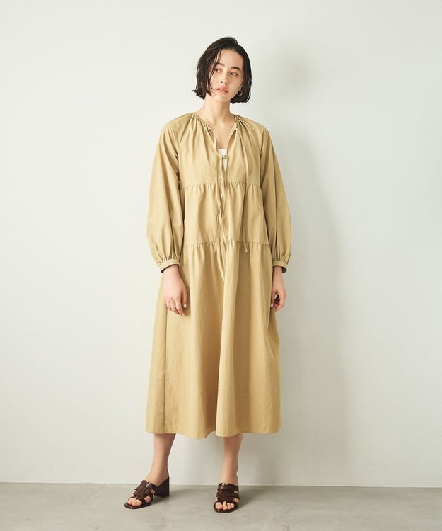 #Newans 【撥水加工/洗濯機可能】〈全身をさりげなくカバー〉リラクシーティアードワンピース ベージュ