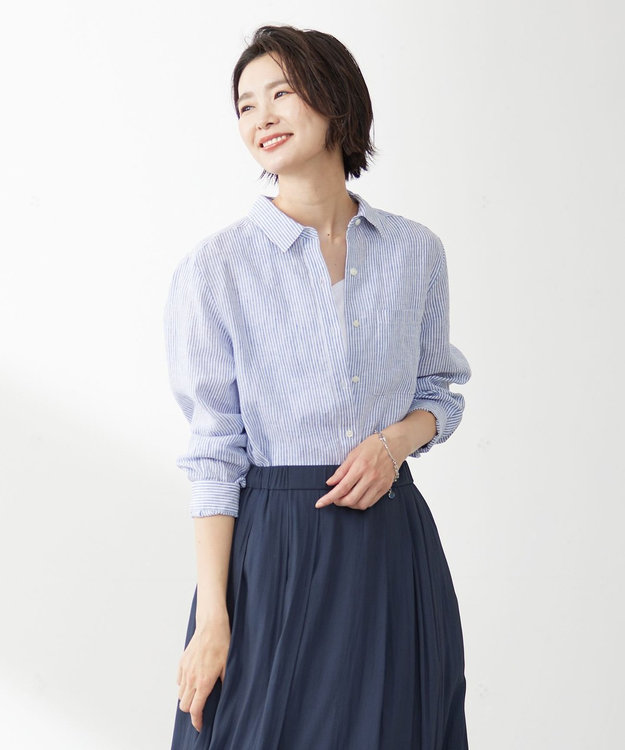 J.PRESS LADIES 【洗える】リネン シャツ ネイビー系1