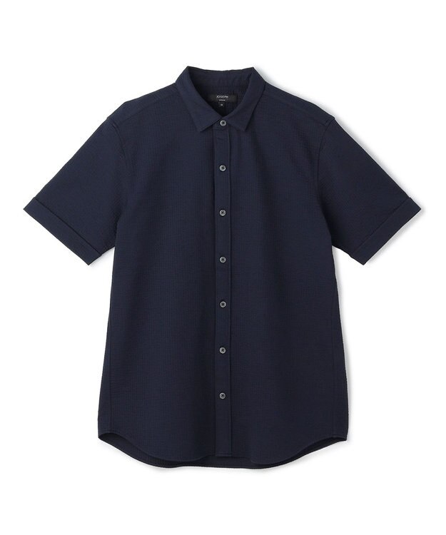 JOSEPH HOMME 【WEB・一部店舗限定】 ドライサッカーストレッチ　半袖レギュラーカラーシャツ ネイビー系